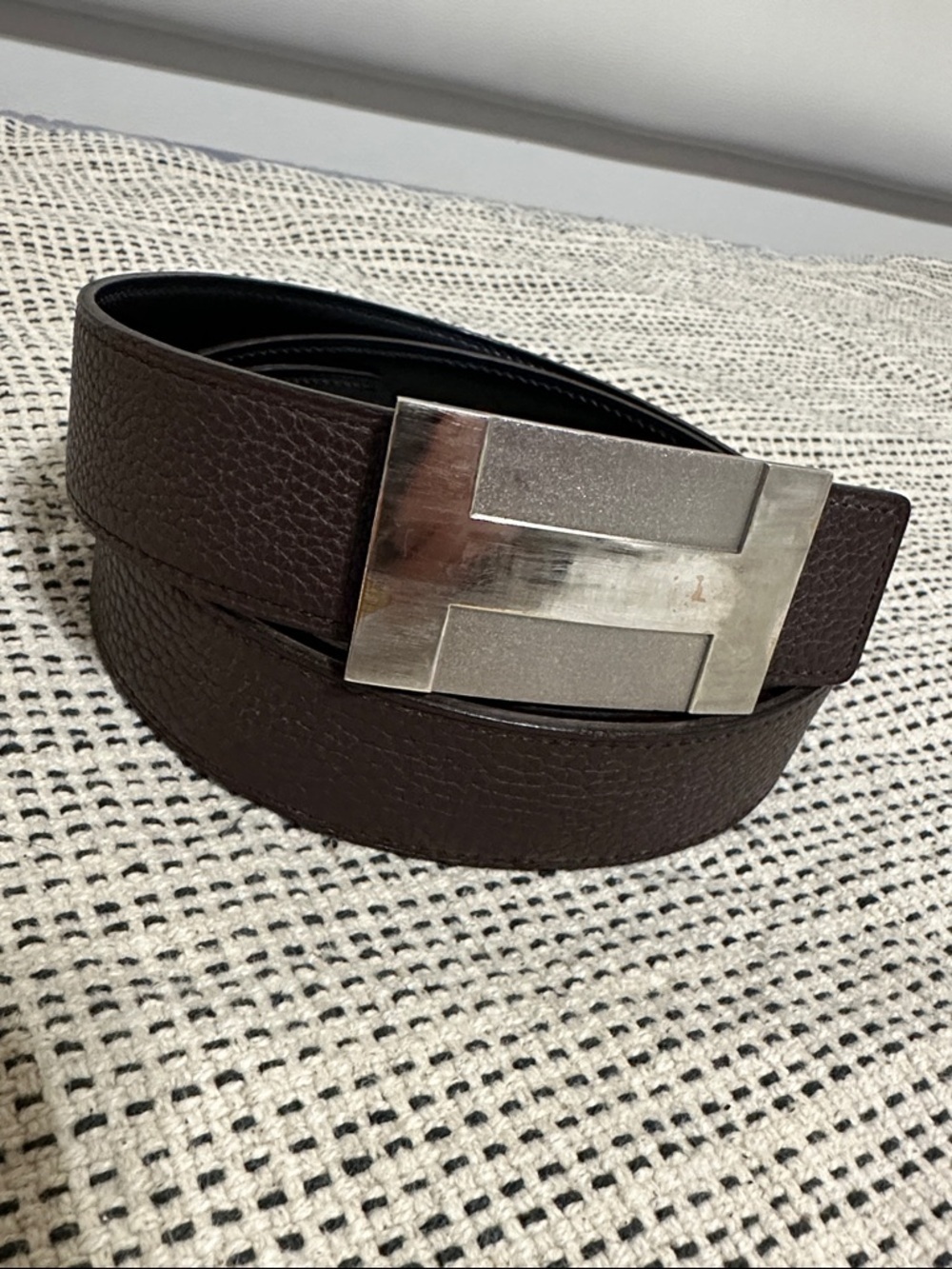 Hermes Brown Leather Belt with Silver H-Style Buckle